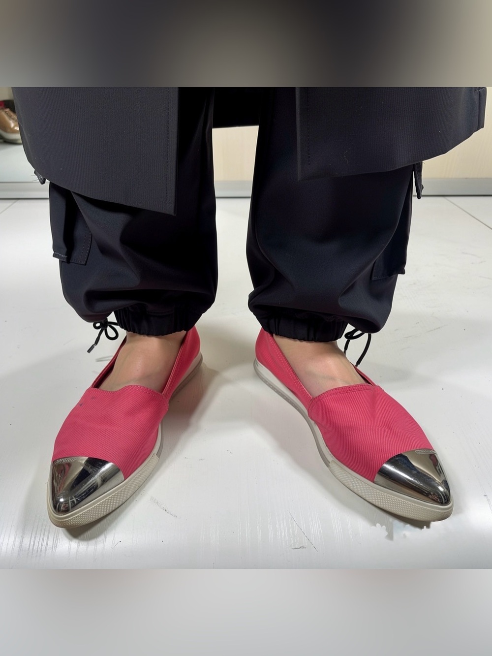 Miu Miu Hot Pink Canvas Slip On Sneakers Silver Cap Toe 39.5
